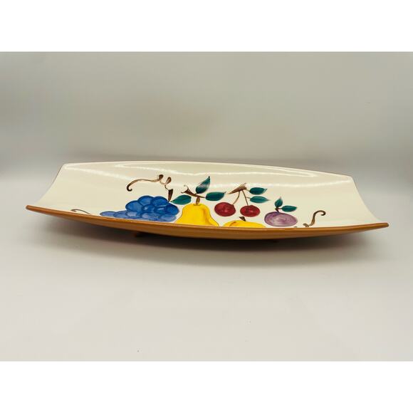 Stangl Pottery Vintage Pair of Ceramic Clay Curved Footed Platers Fruit Pattern - Picture 3 of 8